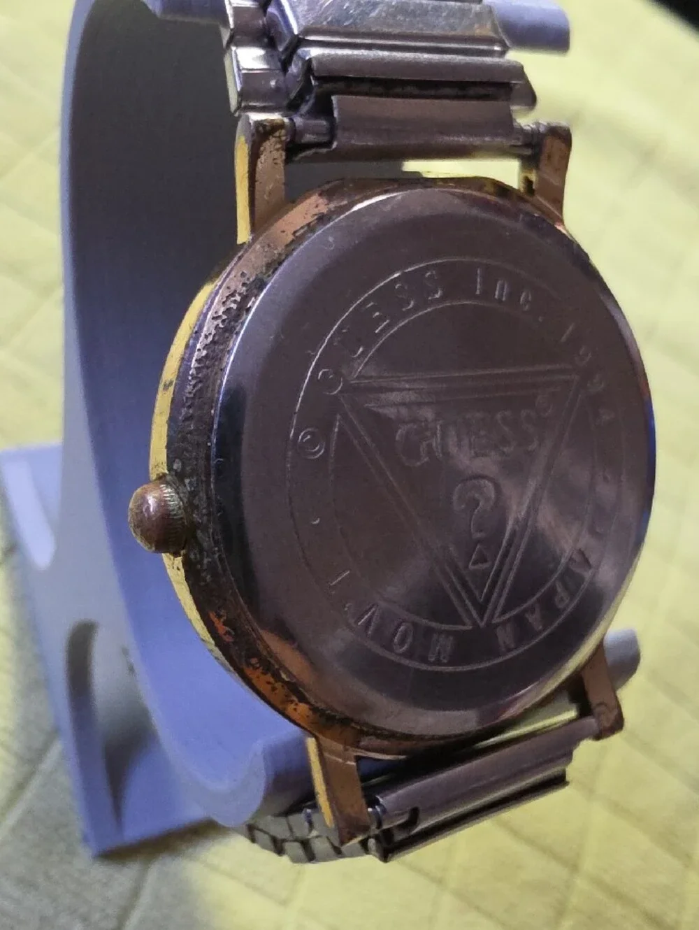 Vintage GUESS 90's Gold Tone Puzzle Dial Watch with Silver Band - Works